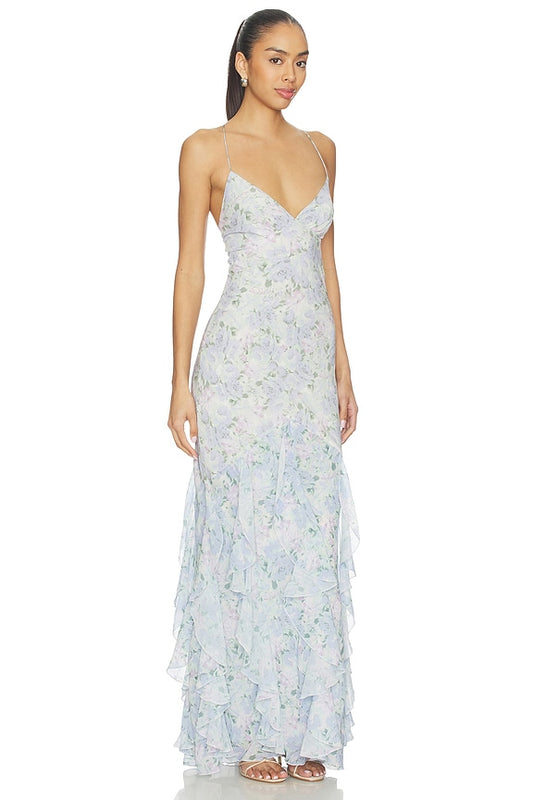 For Love & Lemons x REVOLVE Elea Maxi Dress in Blue