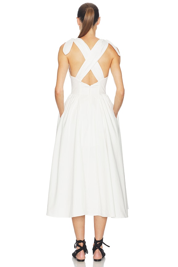 Helsa Fairweather Midi Dress in Stretch Cotton Sateen in Ivory
