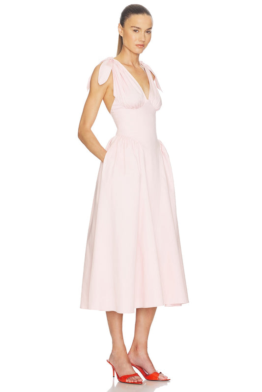 Helsa Fairweather Midi Dress in Stretch Cotton Sateen in Tea Rose