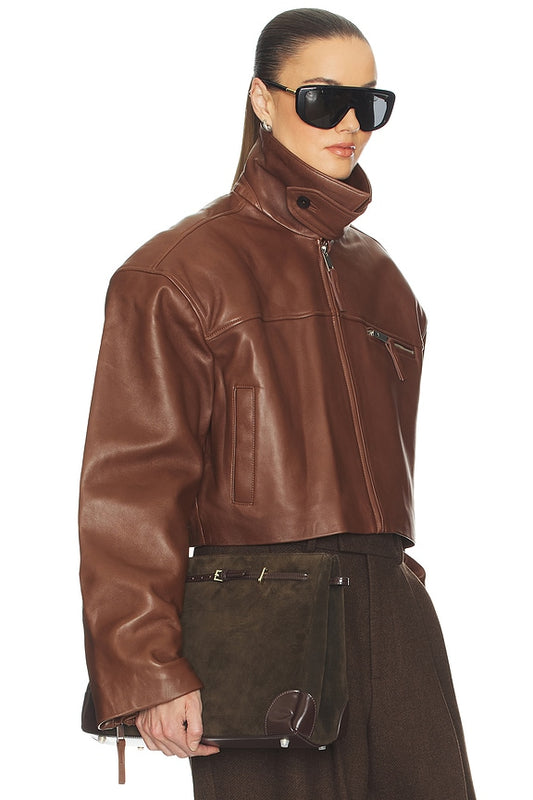 Helsa The Leather Oversized Moto Jacket in Smooth Leather