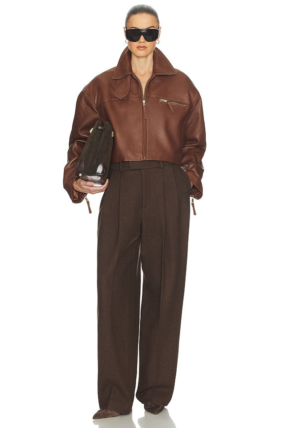 Helsa The Leather Oversized Moto Jacket in Smooth Leather