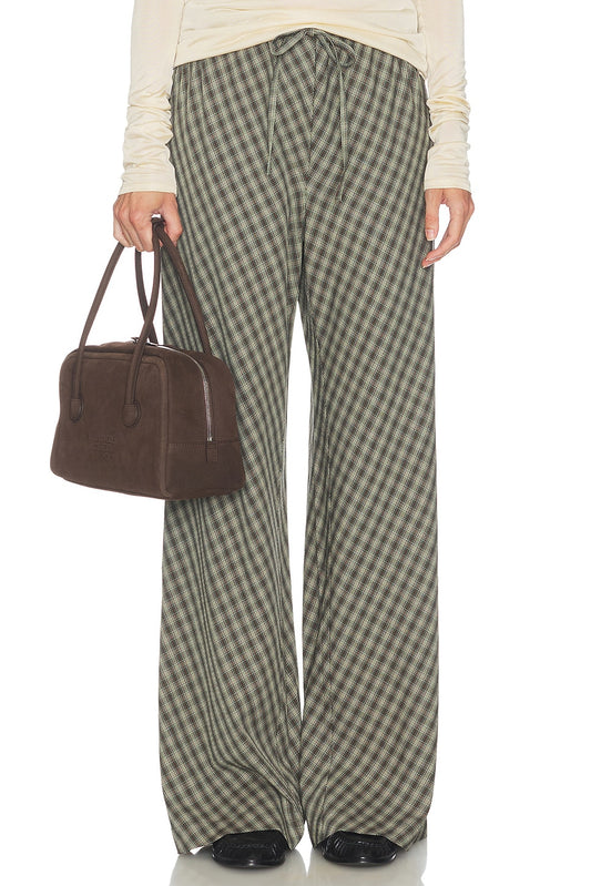 Helsa Novelty Bias Cut Pants in Green & Brown Plaid