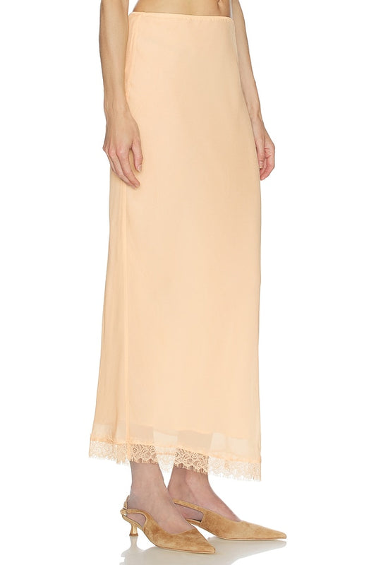 Helsa Viscose Satin Slip Skirt With Lace