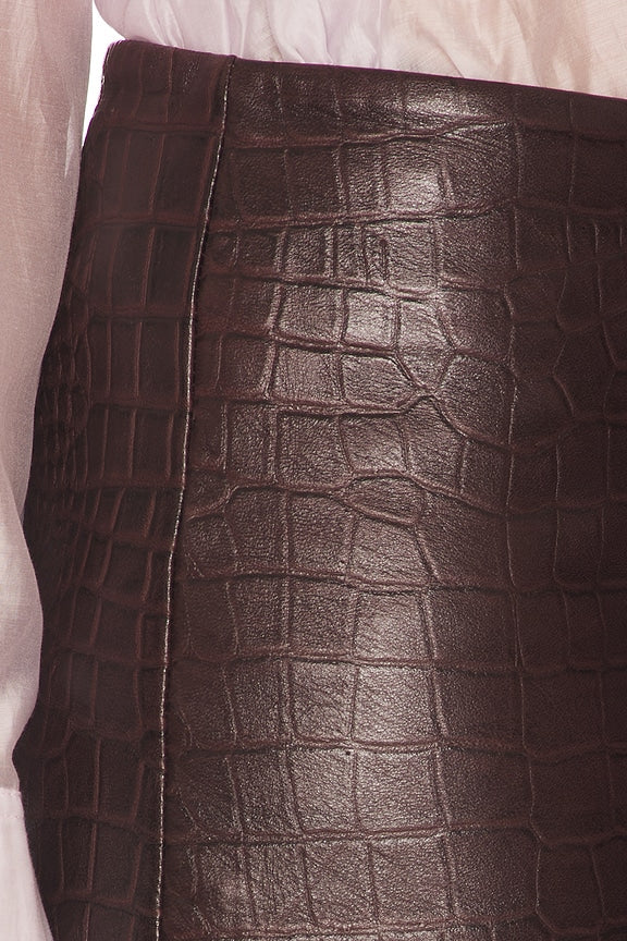 Helsa Micro Mini in Leather With Croc Emboss Skirt