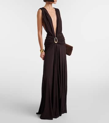 Christopher Esber Stone Pin draped jersey maxi dress