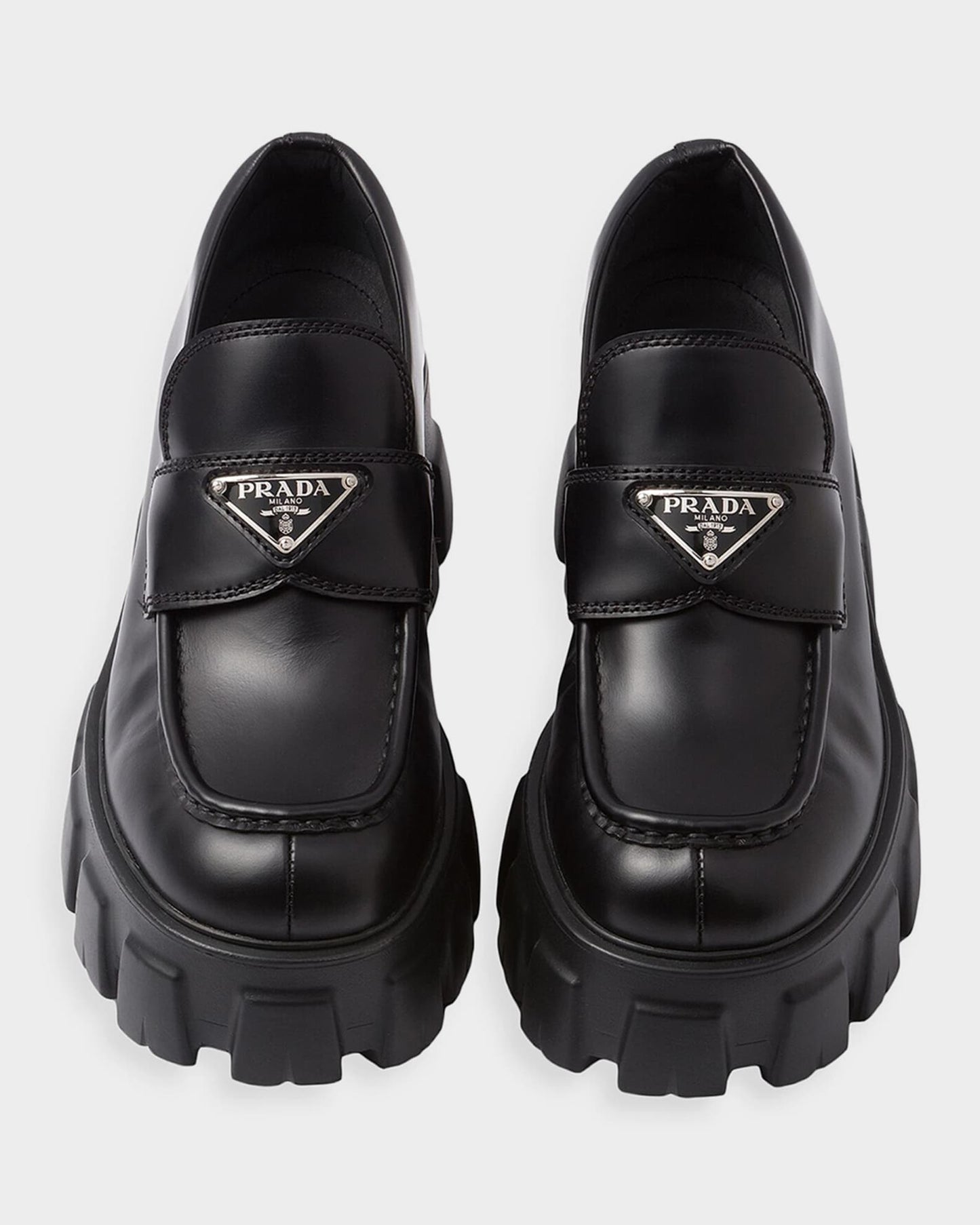 Prada Brushed Leather Monolith Loafers