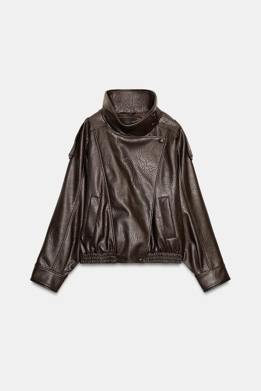 Zara Faux Leather Jacket Brown