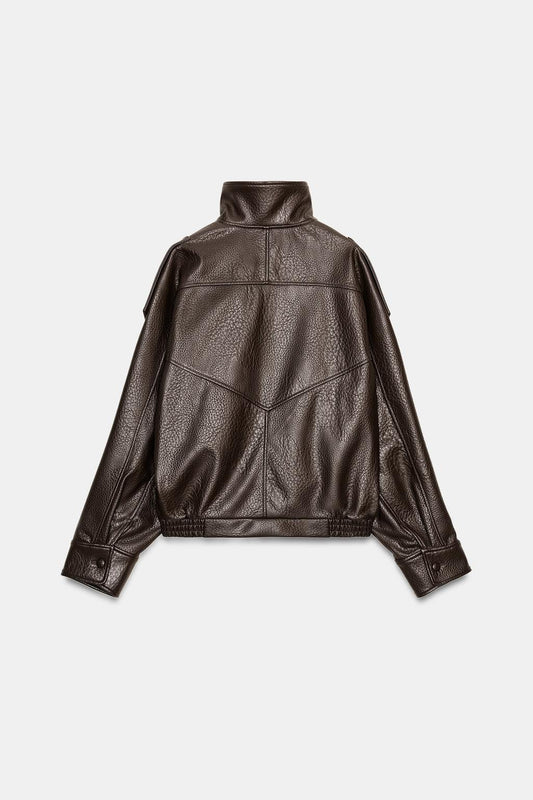 Zara Faux Leather Jacket Brown