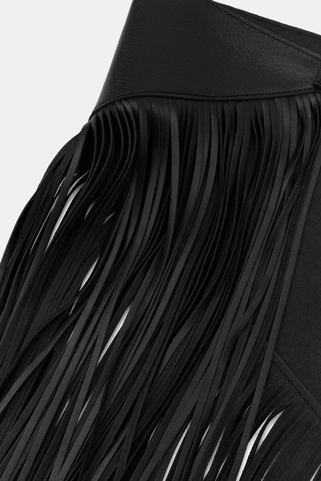 Zara 100% Leather Fringe Scarf Belt - Black