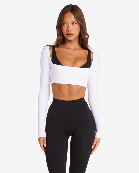 CSB Freedom Scoop Long Sleeve Crop White