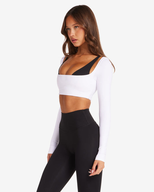 CSB Freedom Scoop Long Sleeve Crop White