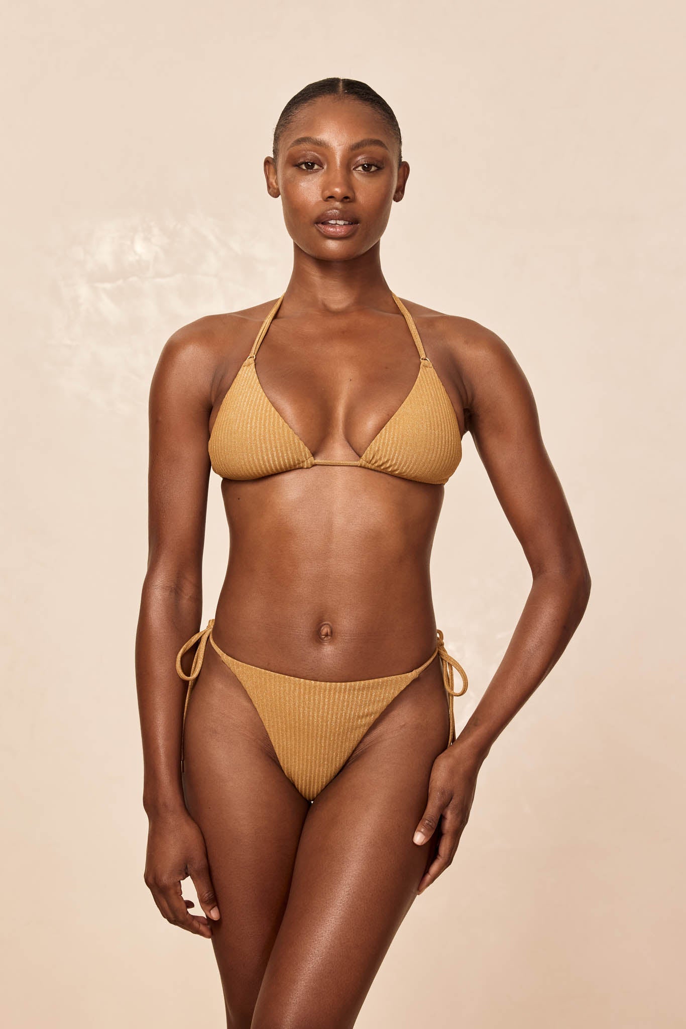 Monday Swimwear HANALEI TOP - ANTIQUE GOLD LUREX RIB