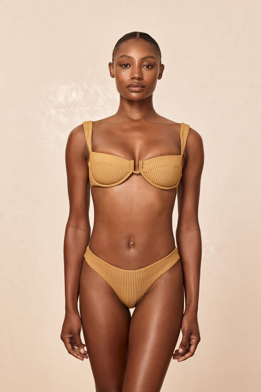 Monday Swimwear ALA ROJA TOP - ANTIQUE GOLD LUREX RIB