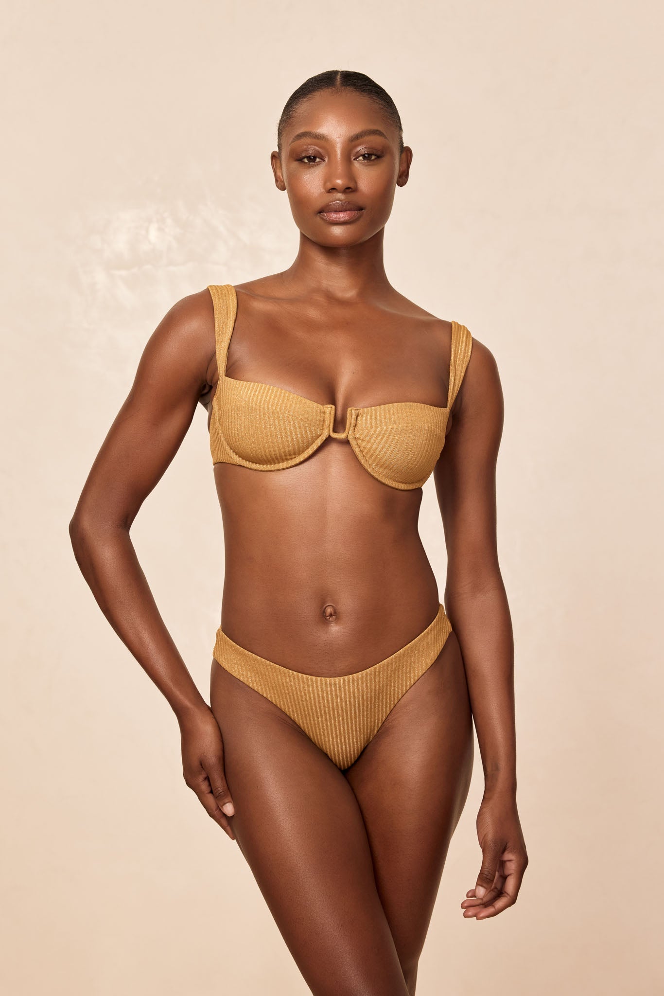 Monday Swimwear ALA ROJA TOP - ANTIQUE GOLD LUREX RIB