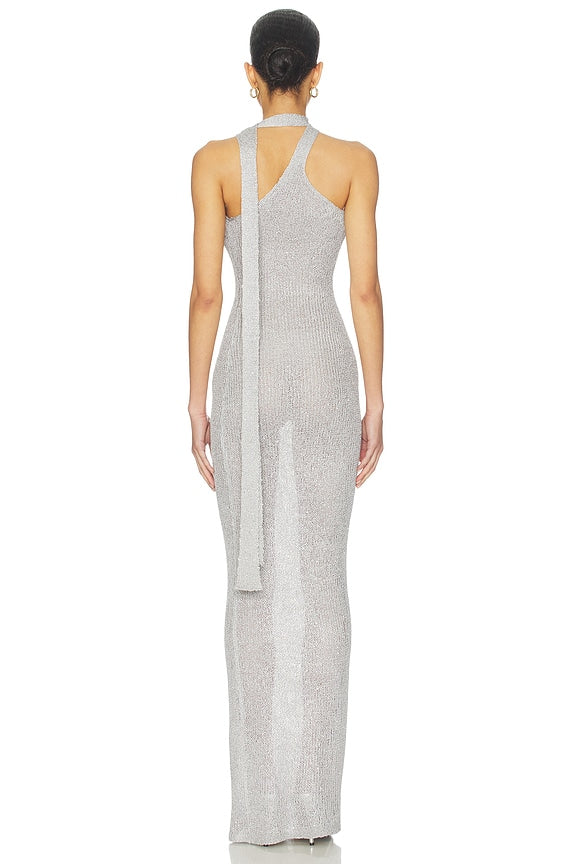 Bananhot Aretha Maxi Dress in Silver Glitter