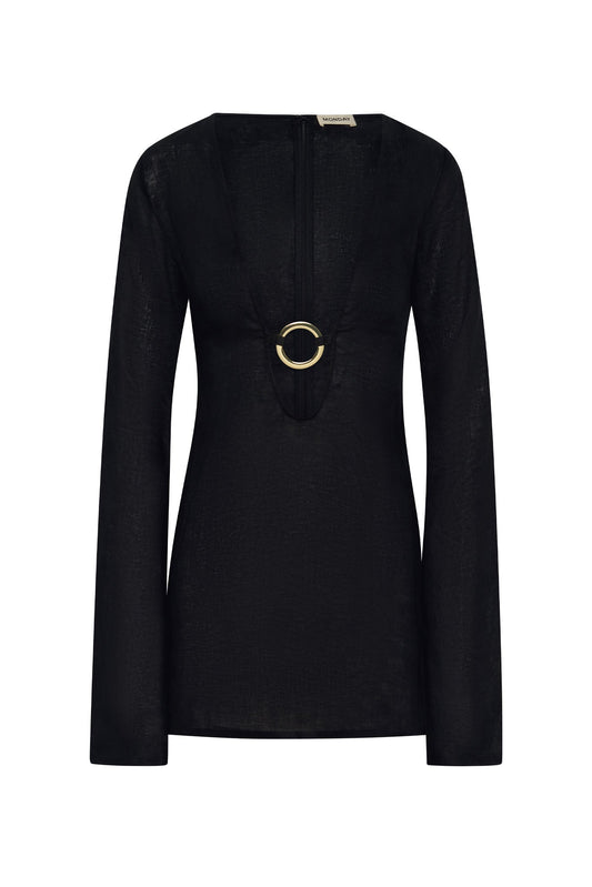 Monday Swimwear MONTEGO MINI DRESS - BLACK LINEN