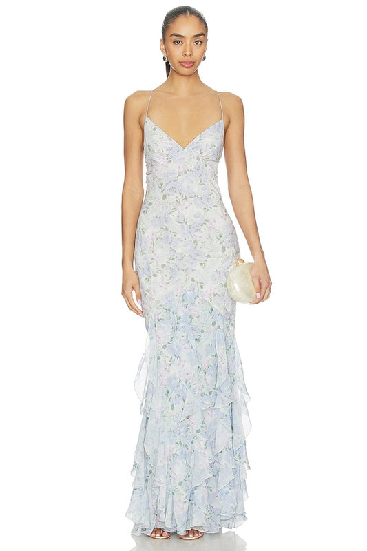 For Love & Lemons x REVOLVE Elea Maxi Dress in Blue