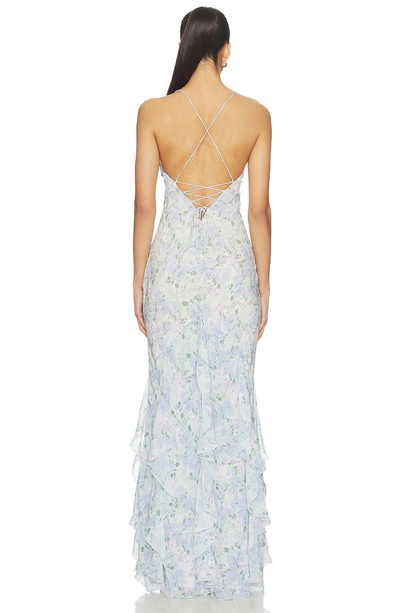 For Love & Lemons x REVOLVE Elea Maxi Dress in Blue