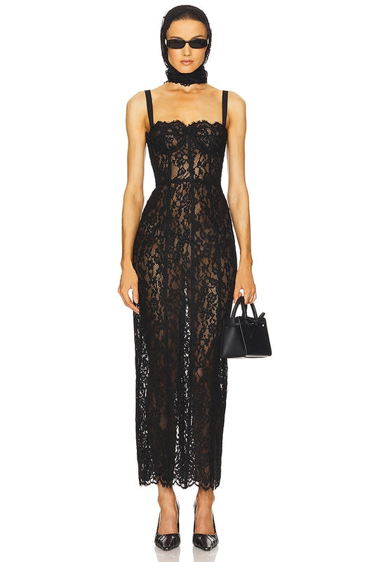 Helsa The Lace Column Dress in Black