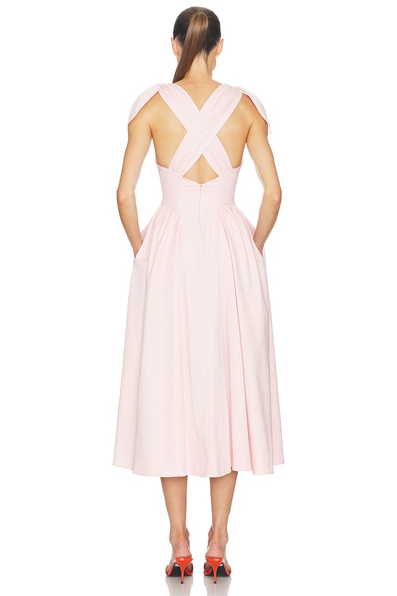 Helsa Fairweather Midi Dress in Stretch Cotton Sateen in Tea Rose