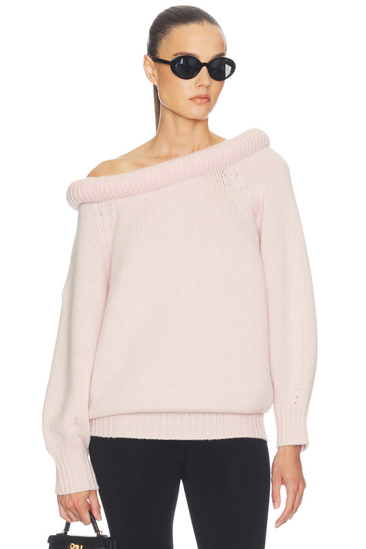 Helsa Cressidia Off Shoulder Sweater in Light Pink
