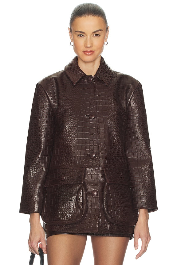 Helsa Schoolyard Jacket in Leather With Croc Emboss