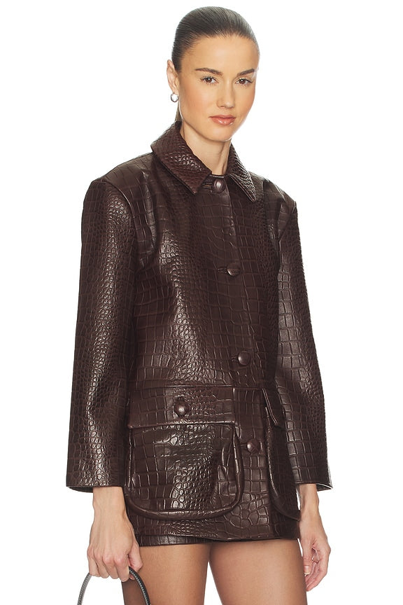 Helsa Schoolyard Jacket in Leather With Croc Emboss