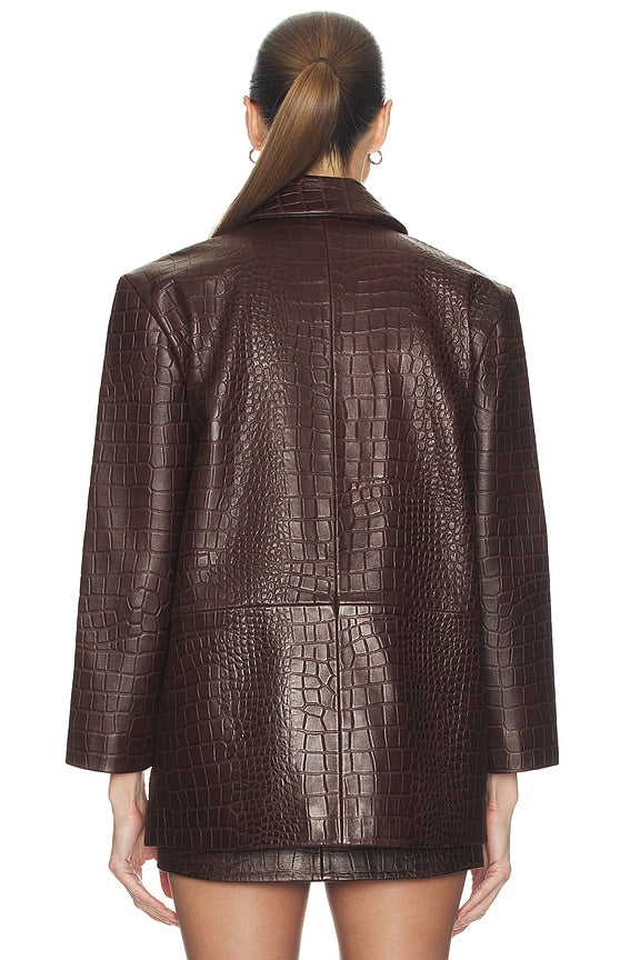 Helsa Schoolyard Jacket in Leather With Croc Emboss