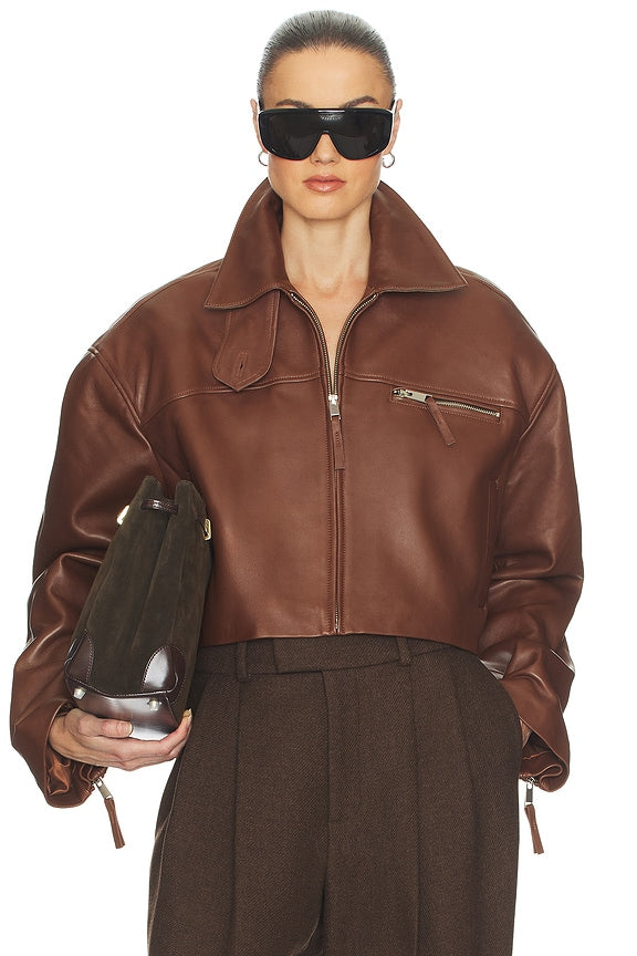 Helsa The Leather Oversized Moto Jacket in Smooth Leather
