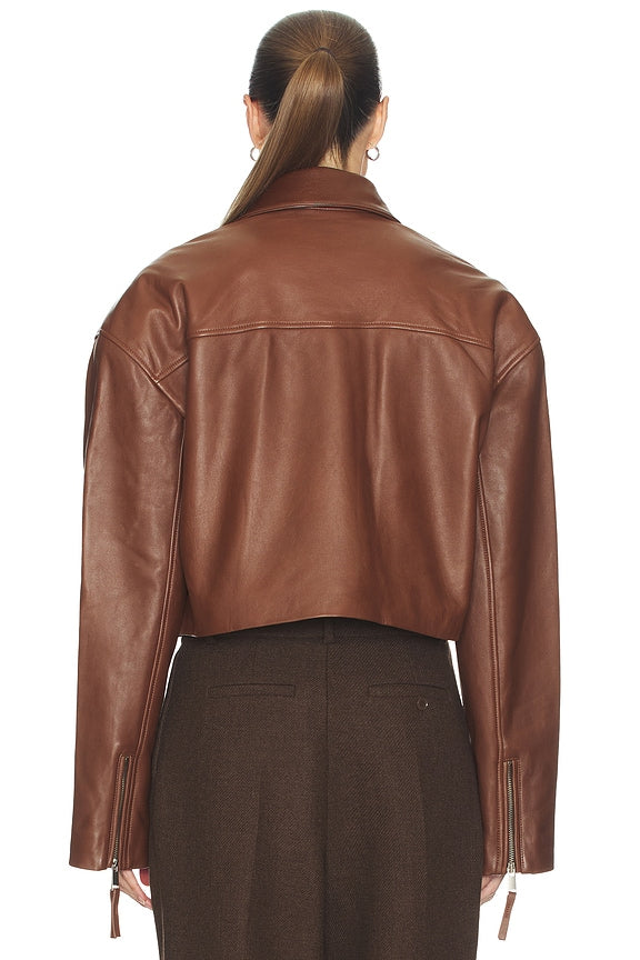 Helsa The Leather Oversized Moto Jacket in Smooth Leather