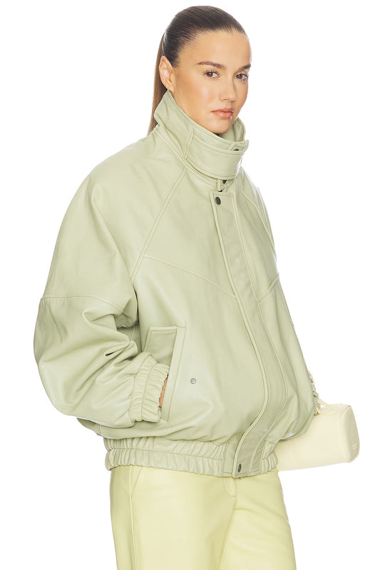 Helsa The Oversized Leather Bomber in Dusty Yellow