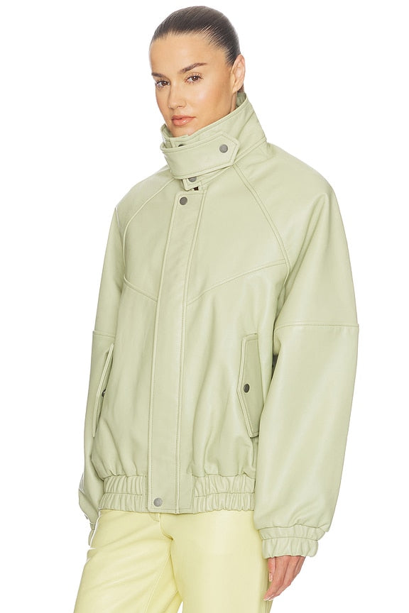 Helsa The Oversized Leather Bomber in Dusty Yellow