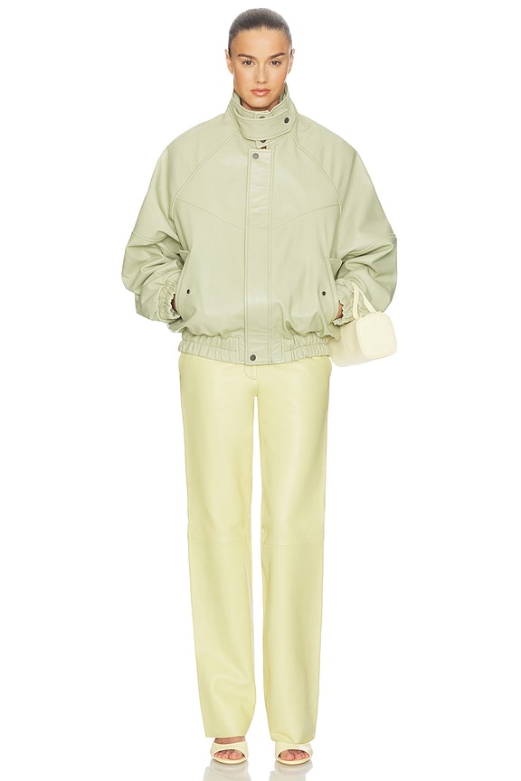 Helsa The Oversized Leather Bomber in Dusty Yellow