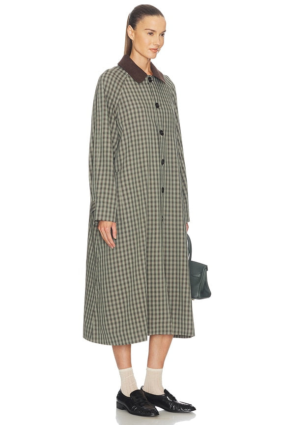Helsa Novelty Trench in Green & Brown Plaid