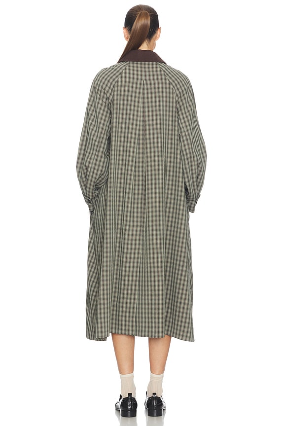 Helsa Novelty Trench in Green & Brown Plaid