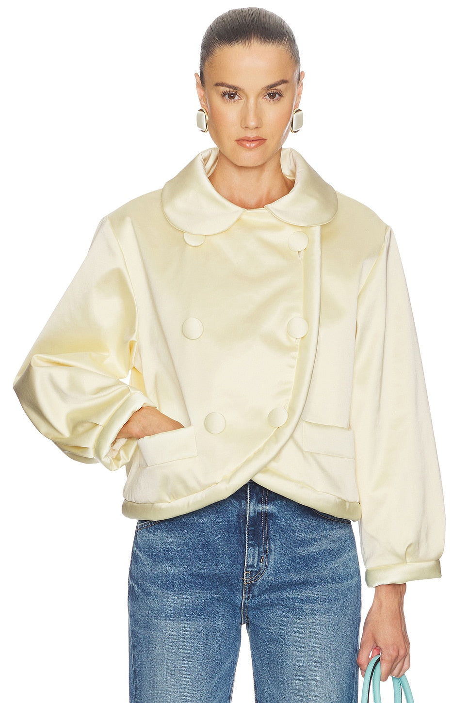 Helsa Sateen Puff Jacket in Pale Yellow