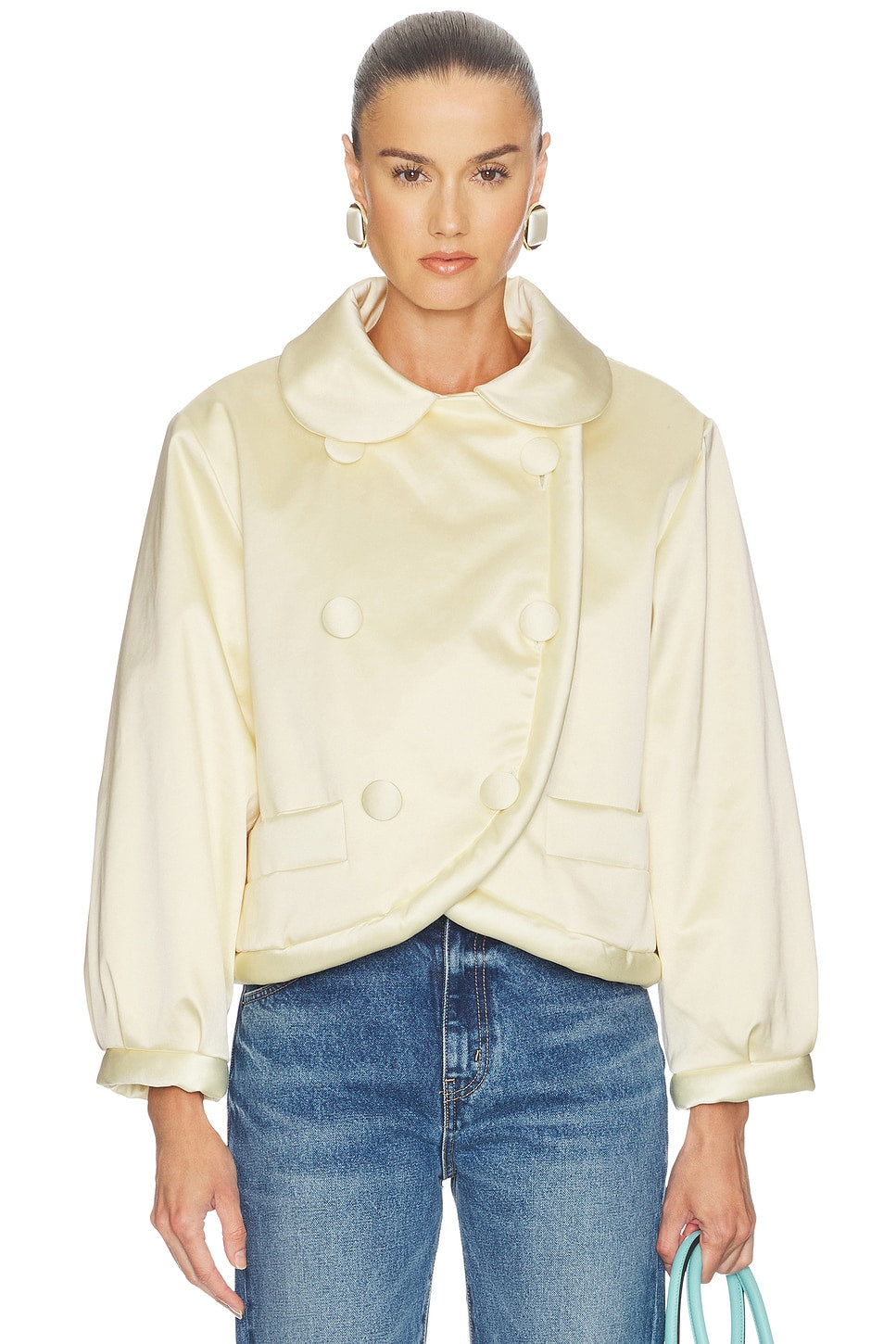 Helsa Sateen Puff Jacket in Pale Yellow
