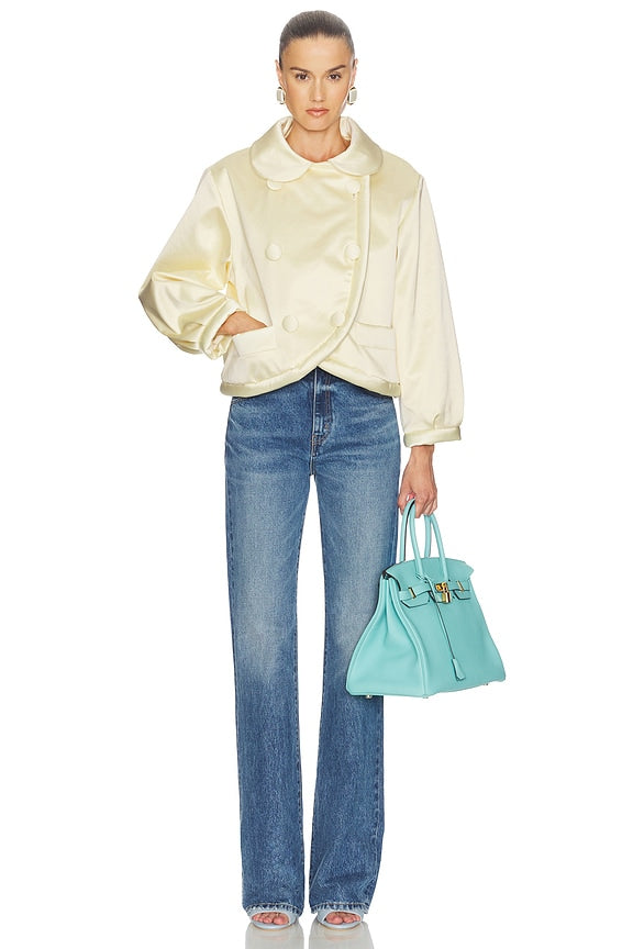 Helsa Sateen Puff Jacket in Pale Yellow