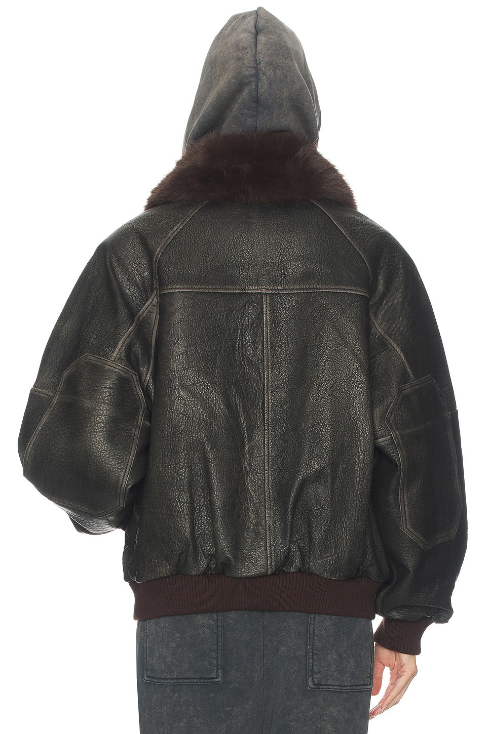 Helsa The Oversized Leather Bomber With Faux Fur Collar