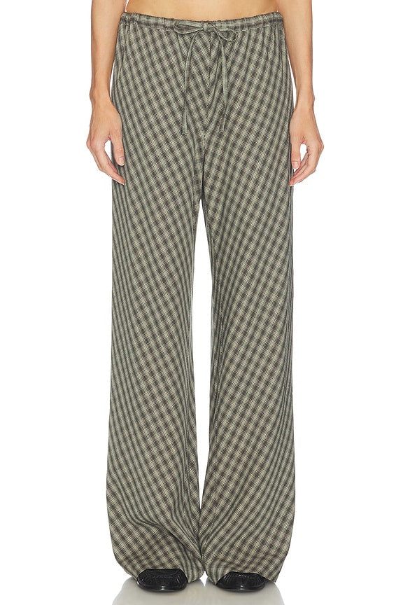 Helsa Novelty Bias Cut Pants in Green & Brown Plaid