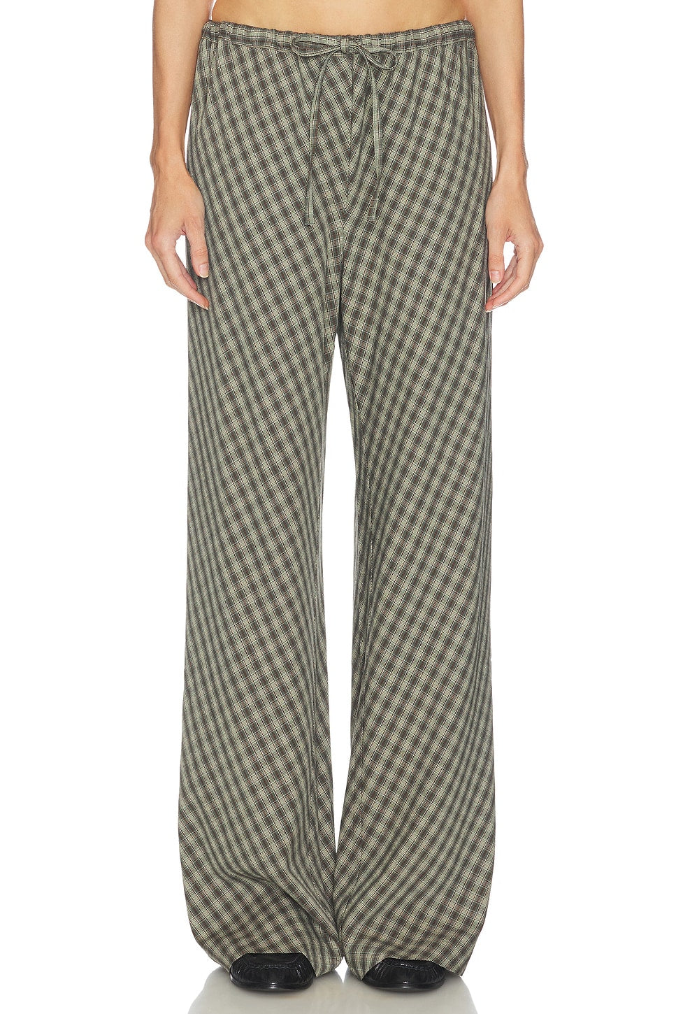 Helsa Novelty Bias Cut Pants in Green & Brown Plaid