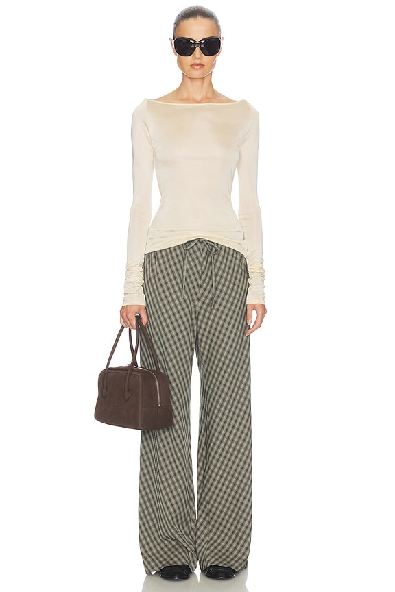 Helsa Novelty Bias Cut Pants in Green & Brown Plaid