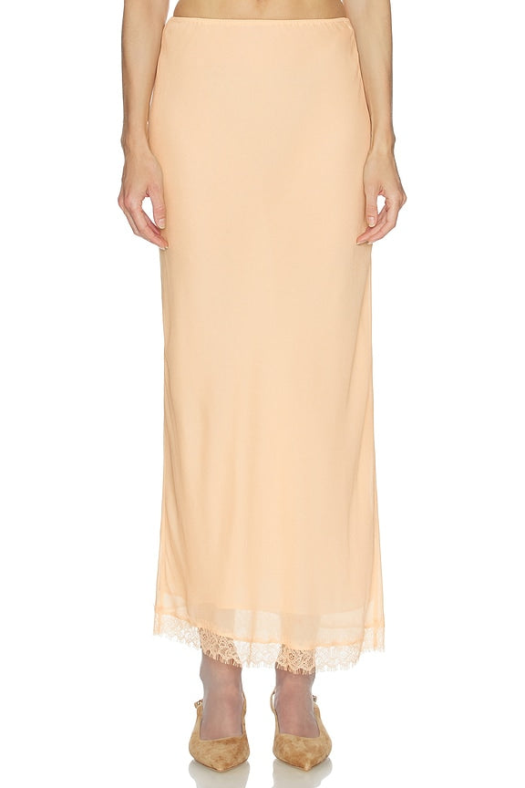 Helsa Viscose Satin Slip Skirt With Lace