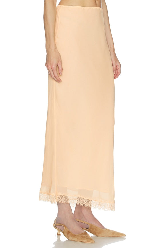 Helsa Viscose Satin Slip Skirt With Lace