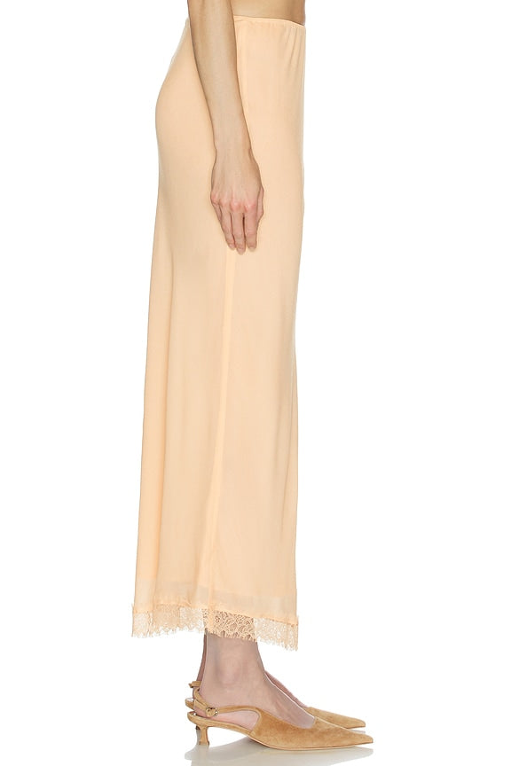 Helsa Viscose Satin Slip Skirt With Lace