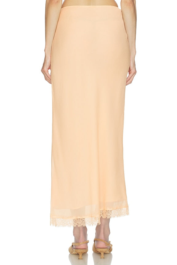 Helsa Viscose Satin Slip Skirt With Lace