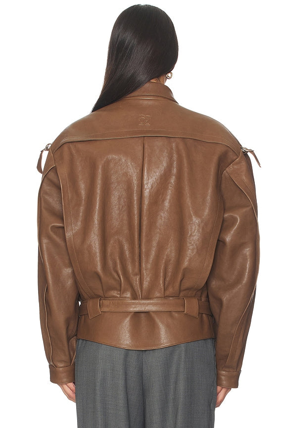 Magda Butrym Belted Leather Bomber Jacket