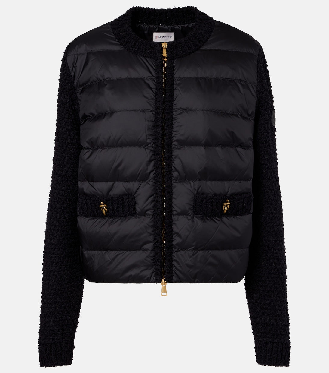 Moncler Down-paneled bouclé-trimmed zip-up cardigan