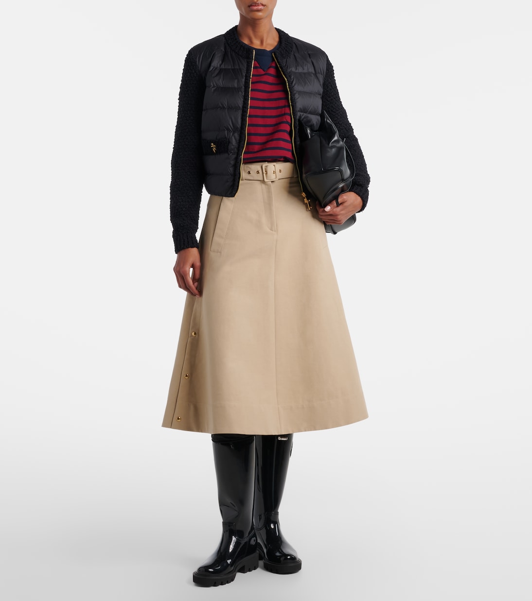 Moncler Down-paneled bouclé-trimmed zip-up cardigan