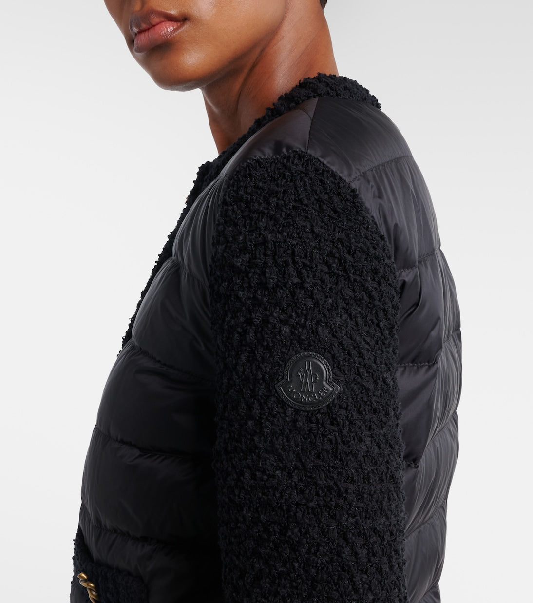 Moncler Down-paneled bouclé-trimmed zip-up cardigan